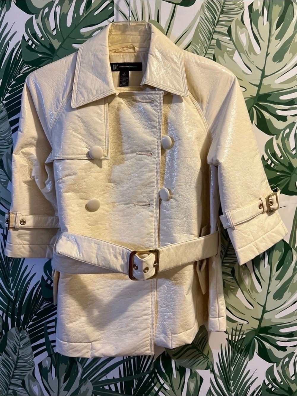 INC International Concepts Cream Jacket Faux Patent Vegan Leather Sz Small